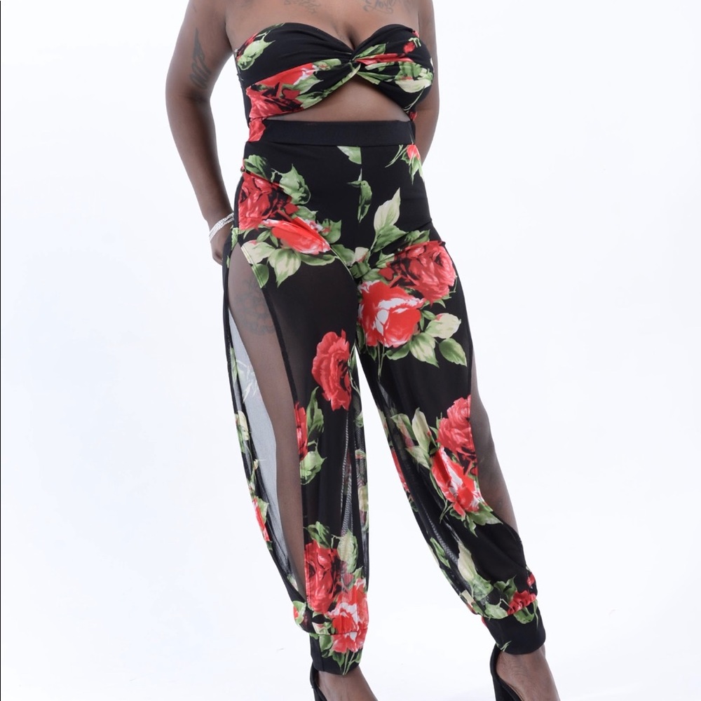 Sheer floral romper